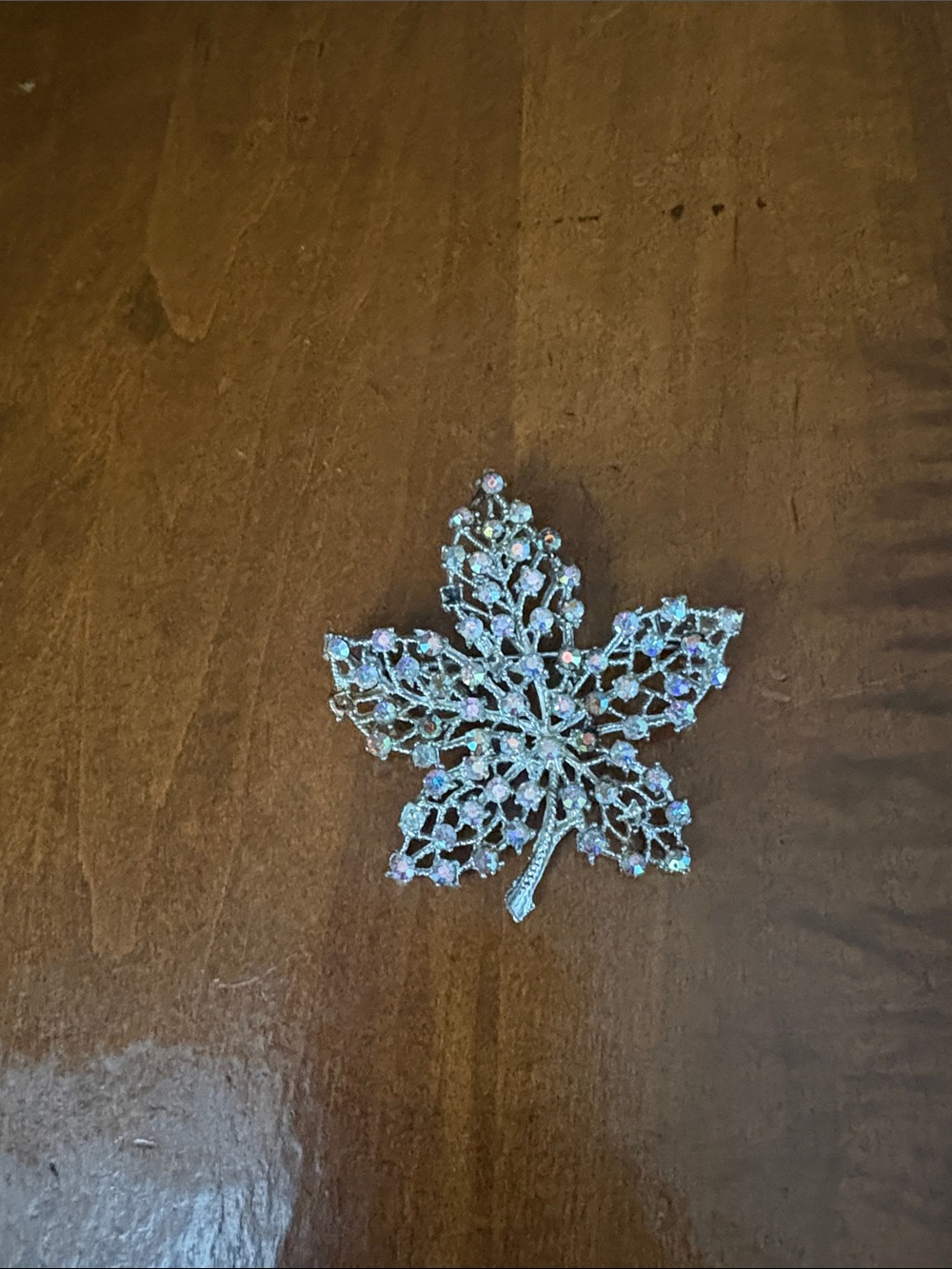 Crystal Leaf Brooch Pin - Silver-Tone Sparkle